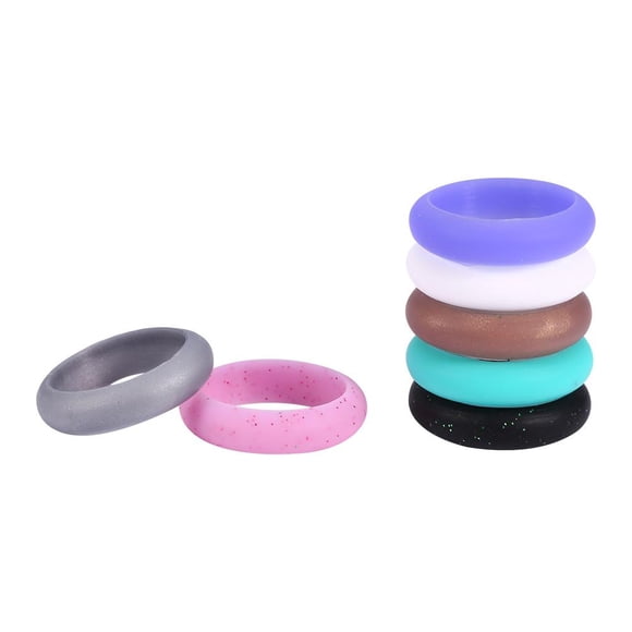 WALFRONT 5 Sizes 7Pcs Colors Women Silicone Wedding Ring Set Outdoor Workout Flexible Band, Women Silicone Ring, Silicone Ring Band