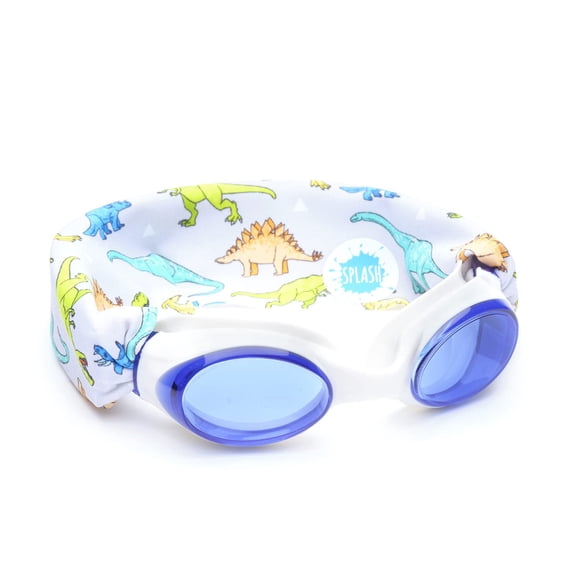 SPLASH SWIM GOGGLES with Fabric Strap - Blues & Greens Collection- Fun, Fashionable, Comfortable - Adult & Kids Swim Goggles - DINO