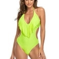 thumbnail image 6 of Women's Trendy Deep V Neck One Piece Swimsuit Cutout Fringe High Waisted Bathing Suit Monokini Swimwear Black Yellow XL, 6 of 8