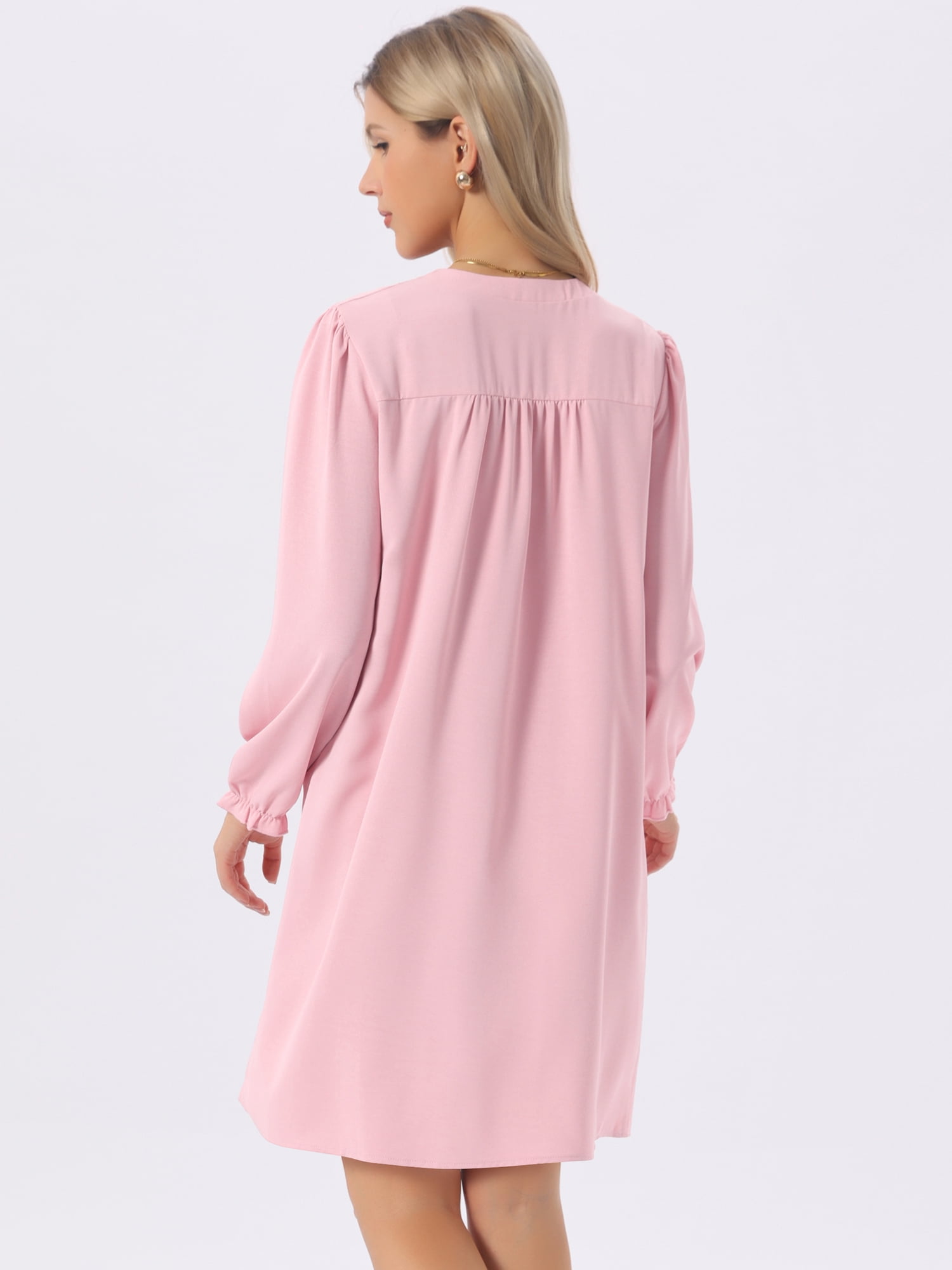 DARING DIVA Women's Casual Knee Length V Neck Pleated Flowy Shirt Dress S Pink