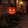 thumbnail image 6 of Solar Crow Topped Jack O Lantern Garden Stake Light, Outdoor Halloween Yard Lawn Flower Bed Pathway and Porch Decor, 6 of 8