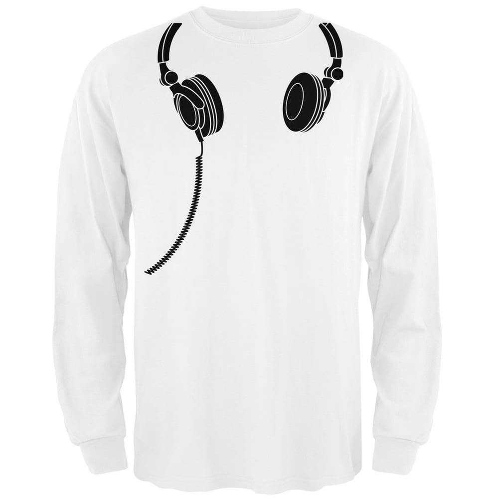 Headphones White Adult Long Sleeve T 