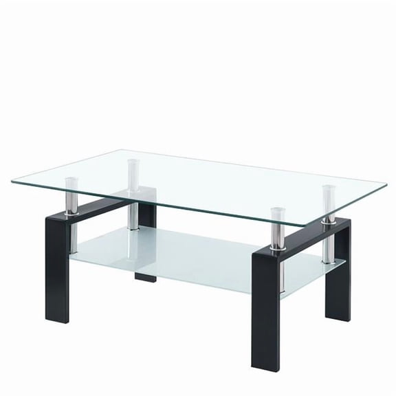 HomeRoots 635698 39 in. Clear & Black Glass & Steel Coffee Table with Shelf