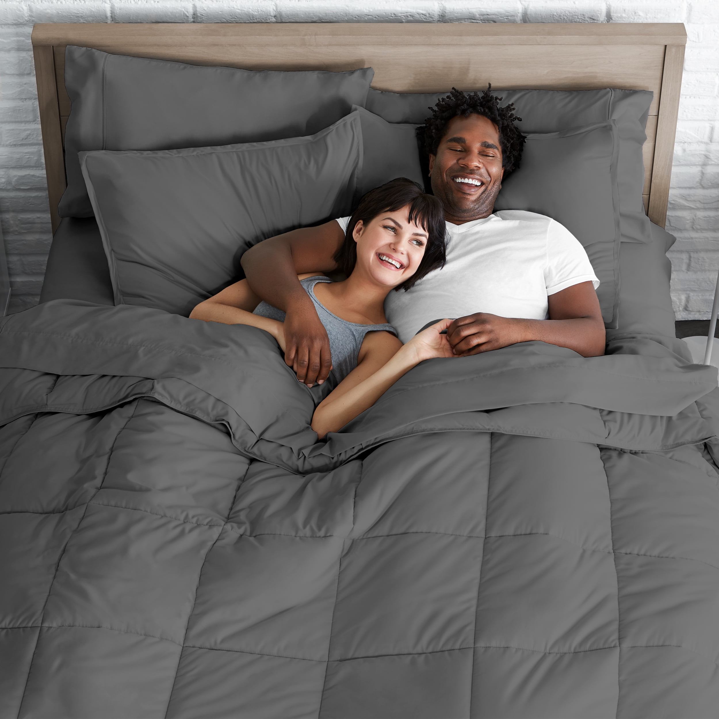 Bare Home Microfiber 7-Piece Gray and Gray Bed in a Bag, King