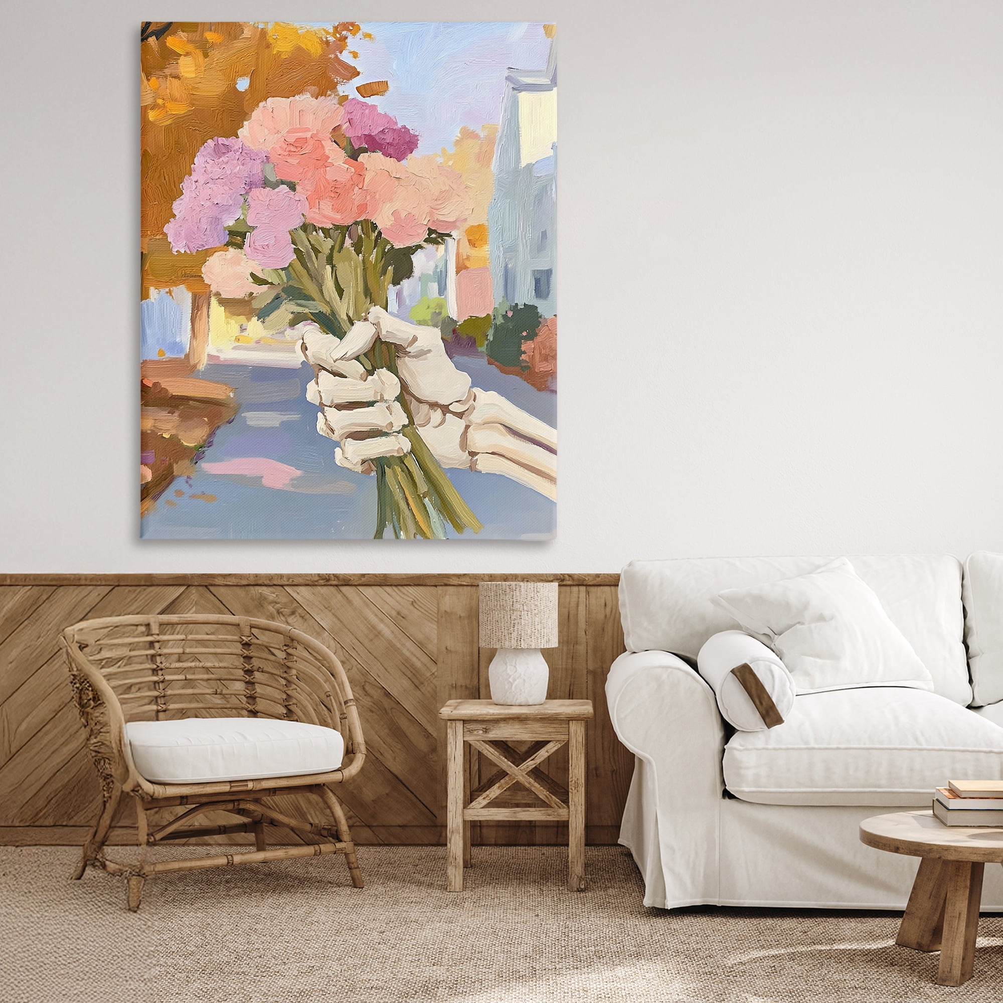 Stupell Industries Skeleton Hand Holding Flowers Canvas Wall Art, design by The Prints Vibe