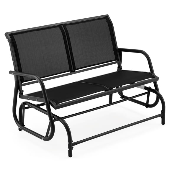 LOGYAT Patio Outdoor Glider Bench Adult Yard Powder-Coated Steel with Bench Cushions, Black