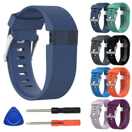 Tacker Kit - Replacement Silicone Wristband Band Strap with Screwdriver Tool Kit Clasp for Fitbit Charge HR Wireless Activity Tracker Metal Buckle WristBand