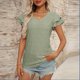 thumbnail image 2 of Camiseta de Manga Corta de Verano para las Mujeres de Moda de Color Sólido con Cuello en V, Top Casual de Poliéster, Lavado de Manos, 2 of 7