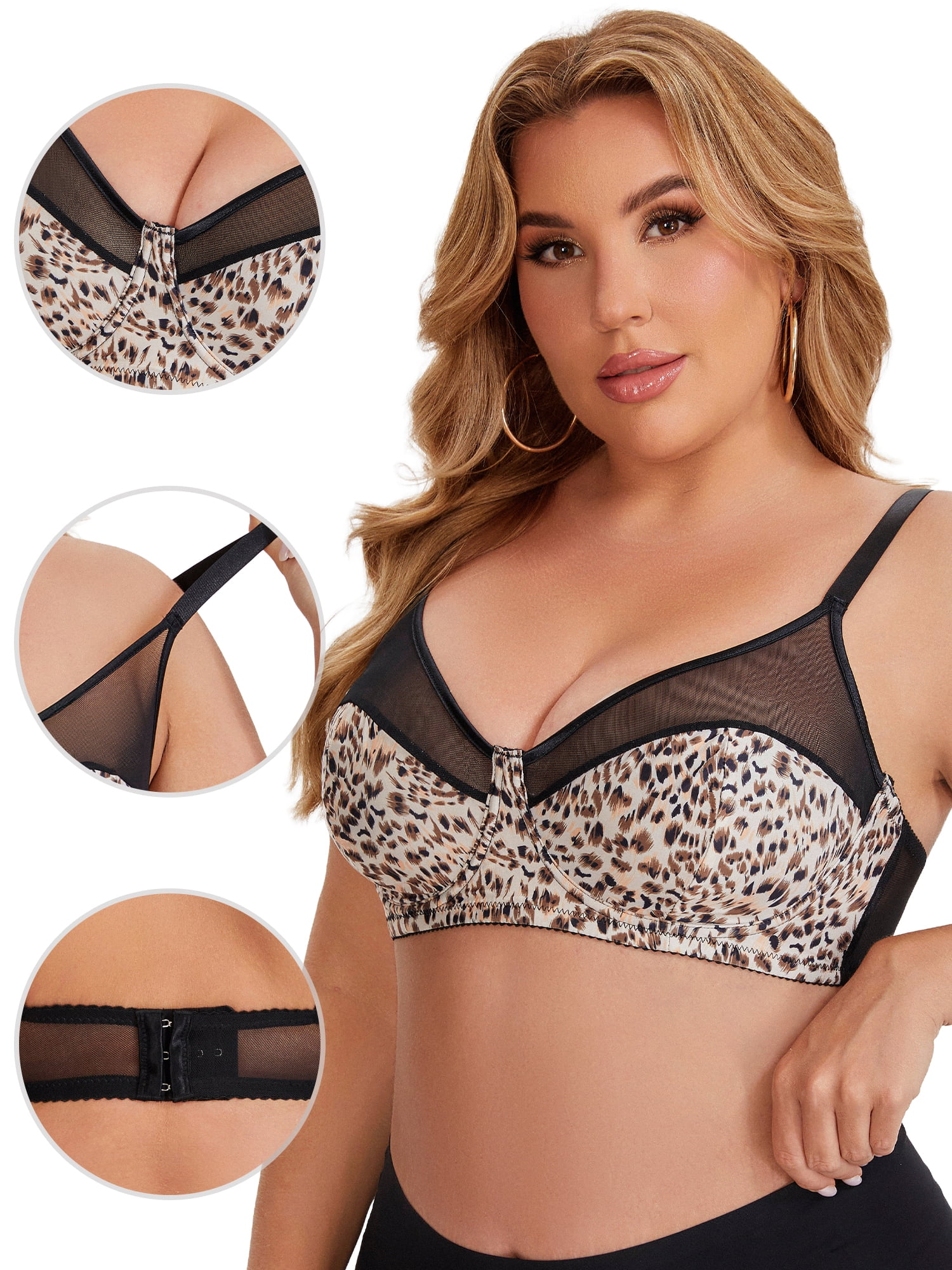 DARING DIVA Women's Plus Size Underwired Push Up Mesh See Through Bralette 3XL Black