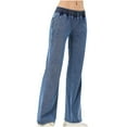 thumbnail image 2 of Byworldtasic Womens Jeans Womens Elastic Waist Wide Leg Jeans Loose Fit Baggy Denim Pants Blue, 2 of 3