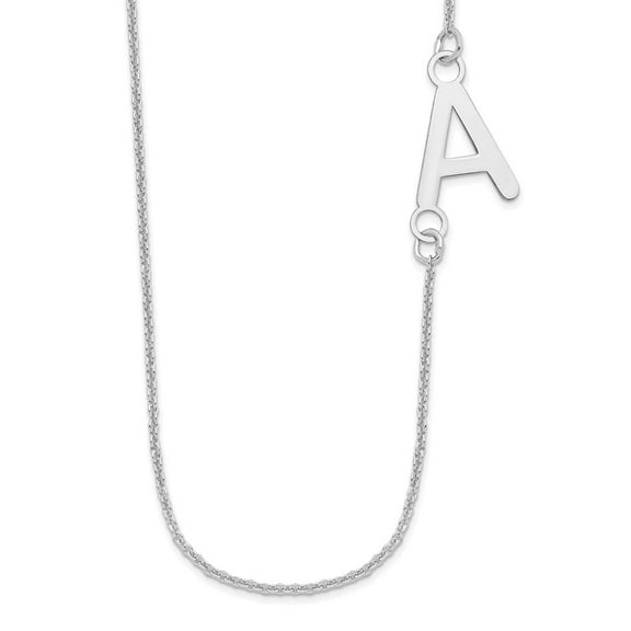 14K White Gold Cable Name Initials Necklace Chain Small Offset Initial 18 inch