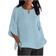 thumbnail image 2 of Heisall Womens Linen Shirts Summer Solid Color 3/4 Sleeve Tops Casual Loose Round Neck Work Blouses Ladies Basic Tunic Tops, 2 of 5