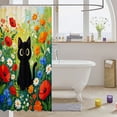 thumbnail image 3 of Manfei Garden Black Cat Shower Curtain 72Wx84L, Wildflower Daisy Bathroom Shower Curtain, Green, 3 of 5