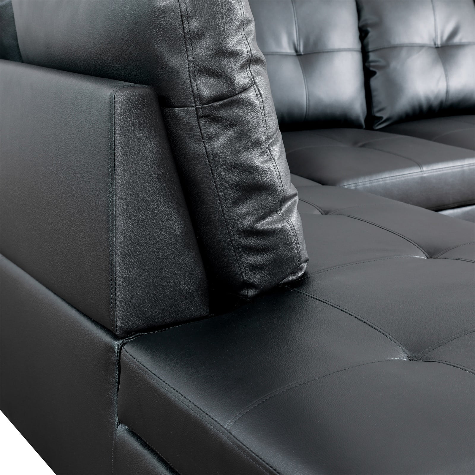Hommoo Sofa Set, 2-Piece Faux Leather Couch Living Room Furniture Set,L-Shaped Sectional Couches and Sofa Set for Living Room,Left Side,No Ottomans,Blcak