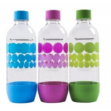 Original Sodastream Carbonating Bottle Three Pack ( blue, pink, green ) 1 Liter / 3.38oz Lasts Up To 3 Years - New