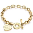 thumbnail image 5 of Pulseras de acero inoxidable con forma de corazón para mujer, regalo de fiesta, pulseras de moda con dijes, joyería con texto grabado., 5 of 5