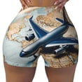 thumbnail image 2 of Pofeuu Airplane World Map Adventure Print Workout Shorts for Women Scrunch Butt Lifting High Waisted Yoga Gym Seamless Booty Biker Shorts-Large, 2 of 8
