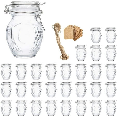 Spice Jars , 30 Pack 3.5oz Grape shaped Glass Jars with Leak Proof Rubber Gasket & Hinged Lid ,Small Glass Containers with Airtight Lids for Home, Party Favors