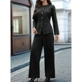 thumbnail image 4 of Women 2 Piece Denim Set Y2k Shirt Wide Leg Jeans Palazzo Pants Outfits Black & Grey Suit M, 4 of 9