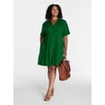 thumbnail image 2 of Time and Tru Women's Pleated Waist Fit and Flare Mini Shirt Dress, Sizes XS-XXXL, 2 of 6