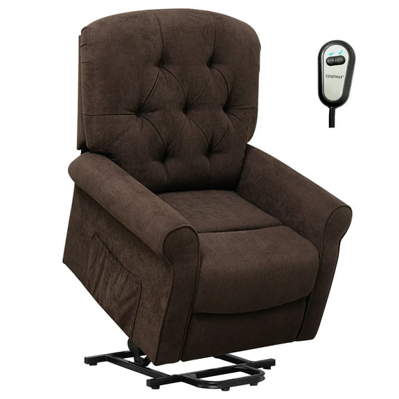 Costway Power Lift Recliner Chair Sofa for Elderly w/ Side Pocket & Remote Control Brown