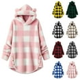 thumbnail image 4 of Atogsazn Children's Girl Fuzzy Coat Kids Plaid Sherpa Long Sleeve Hooded Jacket Thick Warm Winter Loose Fit Clothing Tops 01-Blue 4-5 Years Fashion, 4 of 4