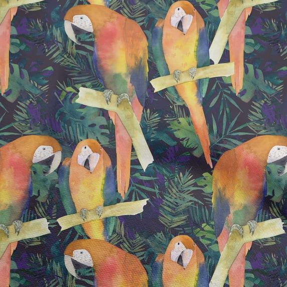 oneOone Georgette Viscose Orange Fabric Parrot,Monstera Leaves & Floral Quilting Supplies Print Sewing Fabric By The Yard 42 Inch Wide