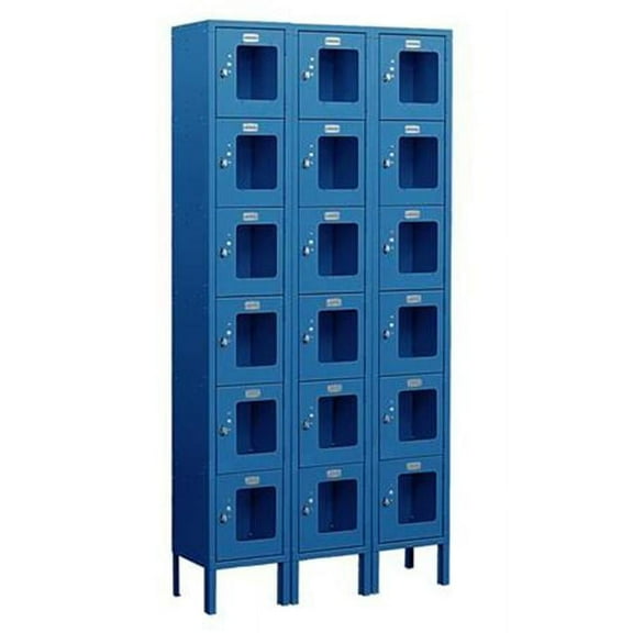 12" Wide Six Tier Box Style See-Through Metal Locker - 3 Wide - 6 Feet High - 15 Inches Deep - Blue - Unassembled