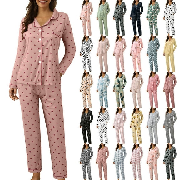 Women Plaid Pajamas 2 Piece Pj Set Soft Long Sleeve Button Down Sleepwear Long Pants Loungewear Blue L