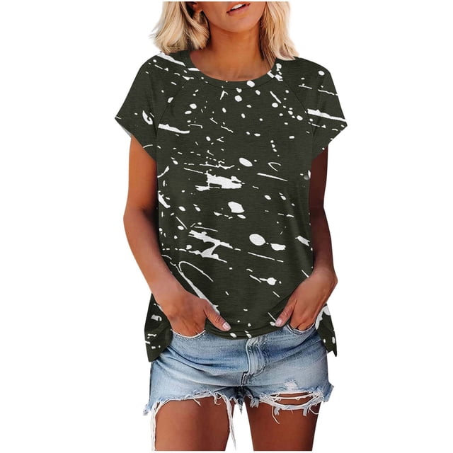 Camiseta de Manga Corta de las Mujeres de Cuello Redondo de Impresión Casual Top de las Señoras, Poliéster Ligero para el Hogar Diario Y Cómodo