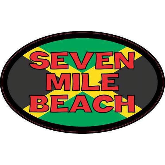 4in x 2.5in Oval Jamaican Flag Seven Mile Beach Sticker