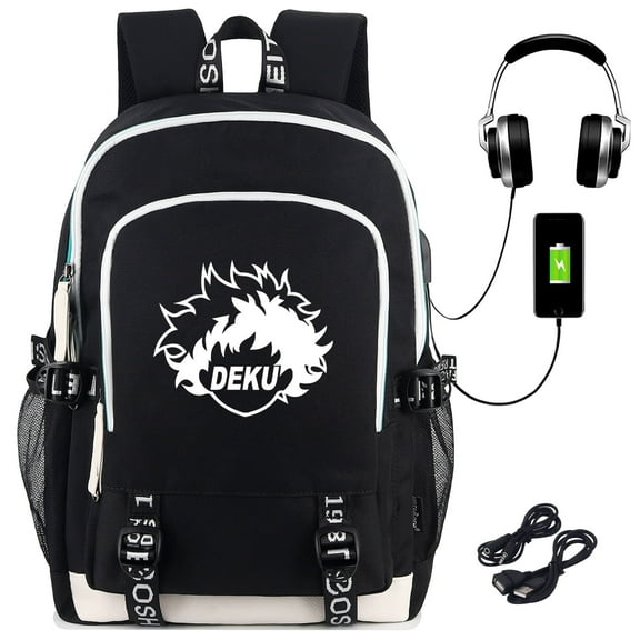 Roffatide My Hero Academia Deku Luminous Laptop Backpack with USB Charging Port & Headphone Port, Black