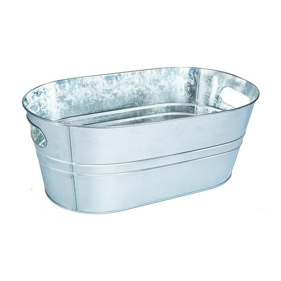 Durable Galvanized Metal Tub with Handles for Gardening, Storage, and Home Decor Versatile Oval Design