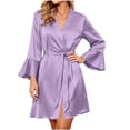 thumbnail image 3 of Bovxnpu Womens Robes Bathrobes 3/4 Sleeve Thin Bathrobe with Ruffle Fashion Casual Sleepwear, 3 of 6