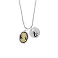 thumbnail image 2 of Delight Jewelry Silvertone Small Black Oval Cameo Silvertone Script Initial Disc - & - Charm Necklace, 20"+3", 2 of 4