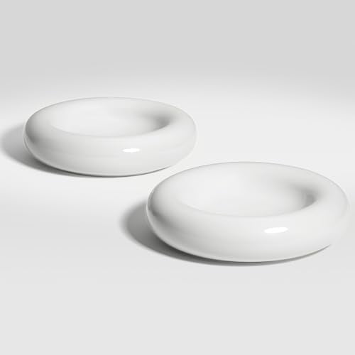 Cat Food Bowl, Ceramic Bowls for Indoor Cats, No Spill Cat Feeding Bowl, Whisker Stress Free Kitten Bowls, Non Skin Pet Bowls for Food and Water (Torus - Set of Two, White)