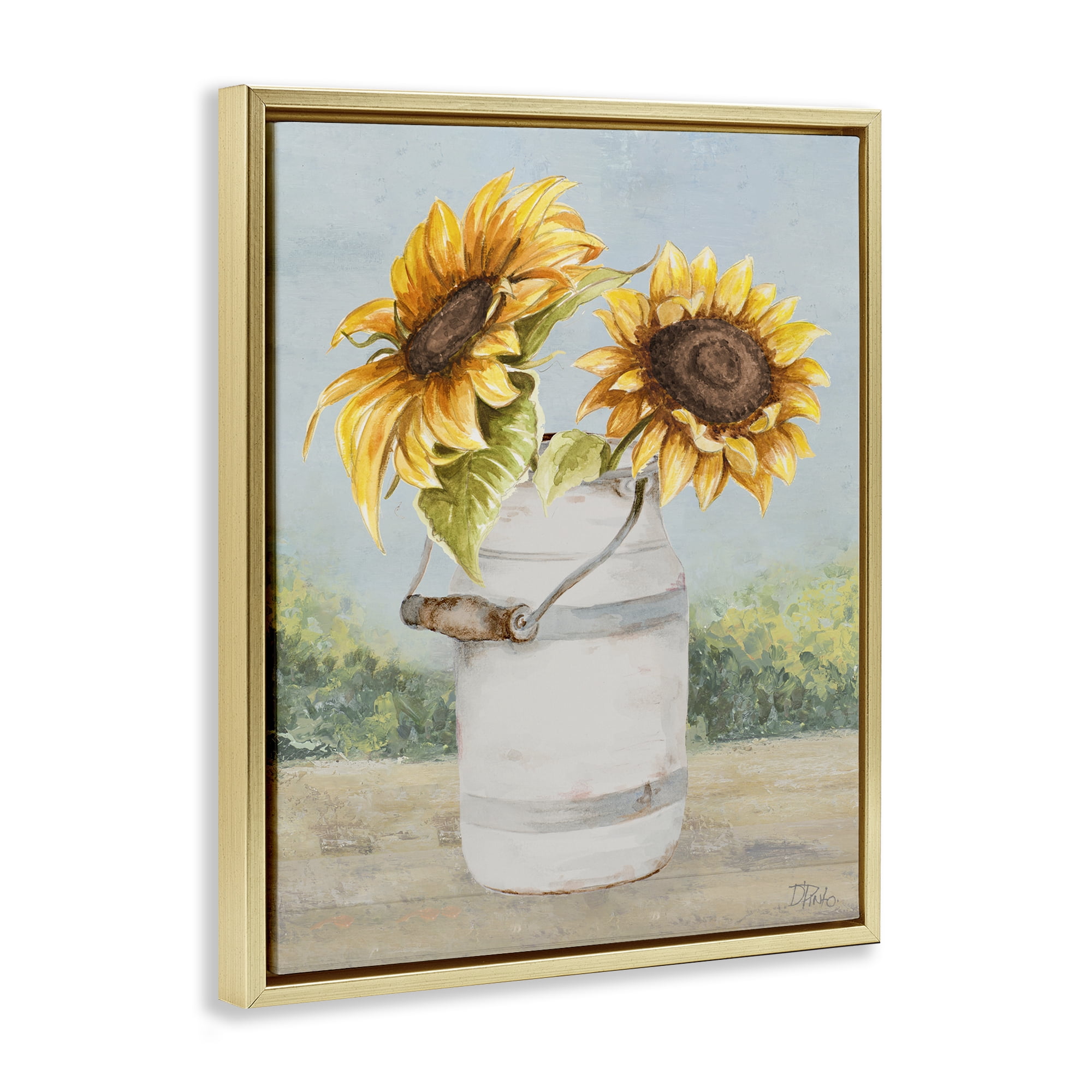 Stupell Industries Sunflower Pitcher in Country Gold Framed Floater Canvas Wall Art, design by Patricia Pinto