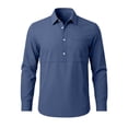 thumbnail image 5 of IYTR Men's Short Sleeve Dress Shirts Lapel Long Sleeve Shirt Half Button Placket Chest Pocket Casual Solid Color Loose Fit Everyday Cotton Shirt (Dark Blue,M), 5 of 6