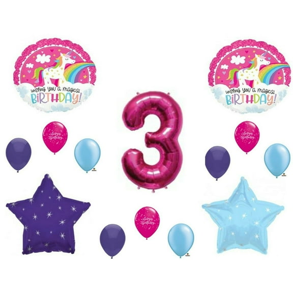 Unicorn Magical 3rd Happy Birthday Party Balloons Decorations Supplies