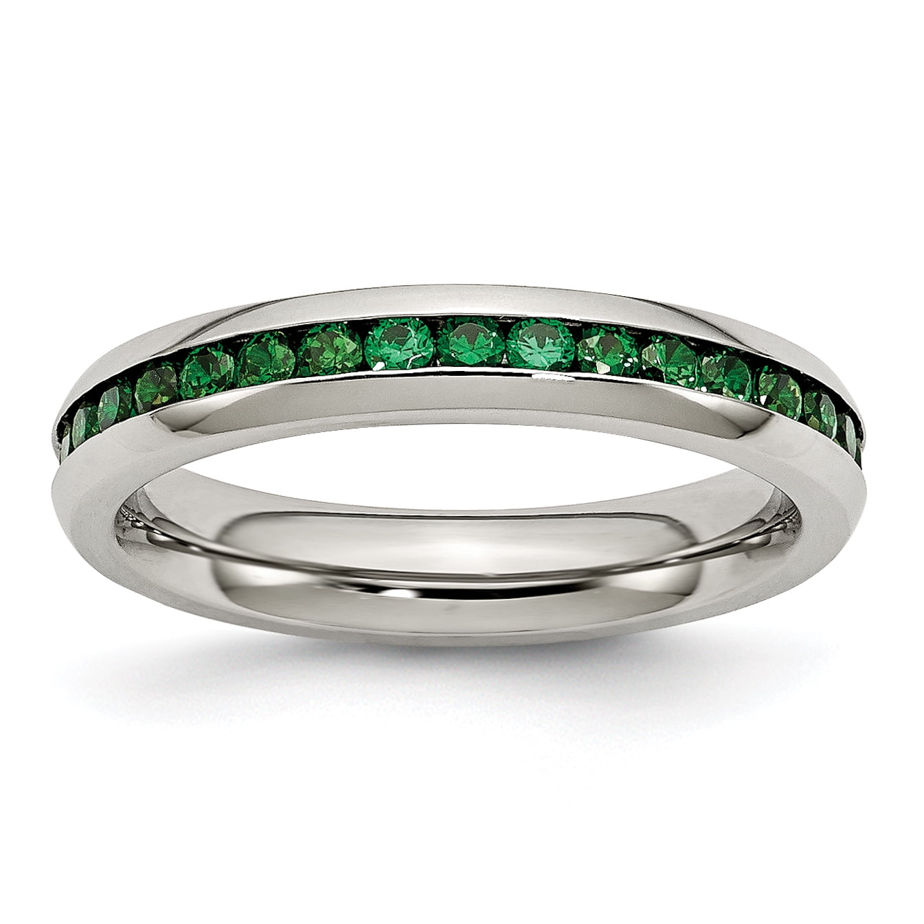 Pierre de Naissance en Acier Inoxydable 4mm Peut Zircone Cubique Vert Foncé Cz Anneau