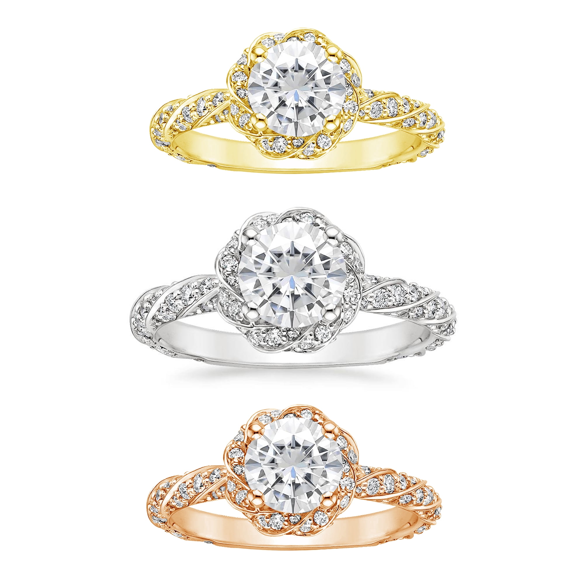 Arista 1-1/3 Carat T.W. Swarovski Stone Twisted Shank Engagement Ring in Pink plated Sterling Silver