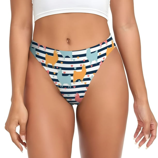 Fotbe Colorful Llama Tanga Sin Costuras para Mujer con Estampado – Panties Invisibles, Transpirables y Cómodos para Uso Diario-Medium