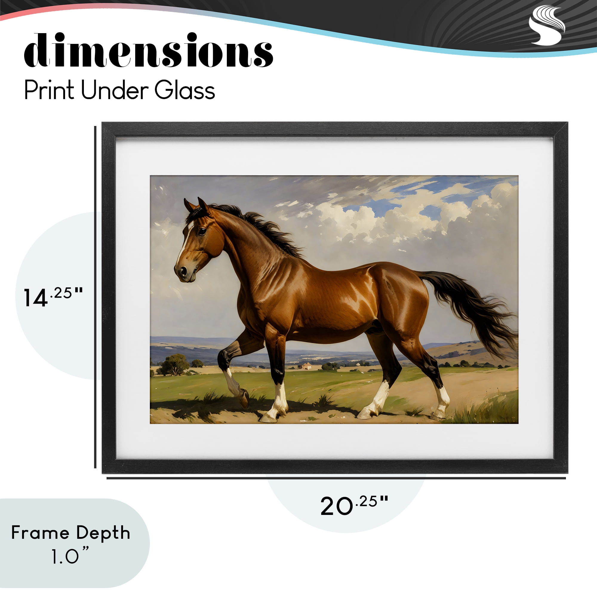 Stupell Industries Trotting Horse in Field Black Framed Print Under Glass, design by Creative Studio
