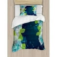 thumbnail image 3 of Navy Duvet Cover Set, Sketchy Abstract Blossoms Flowers with Leaves on Grunge Backdrop, Decorative 3 Piece Bedding Set with 2 Pillow Shams, Queen Size, Pale Green Navy Blue, by Ambesonne, 3 of 3