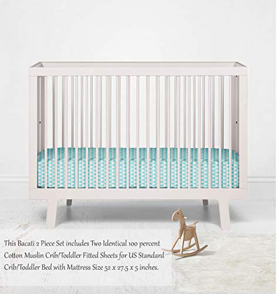 Bacati - Aztec/Tribal Aqua Crib/Toddler Bed Fitted Sheets 100% Cotton Muslin 2 Pack, Small Triangles