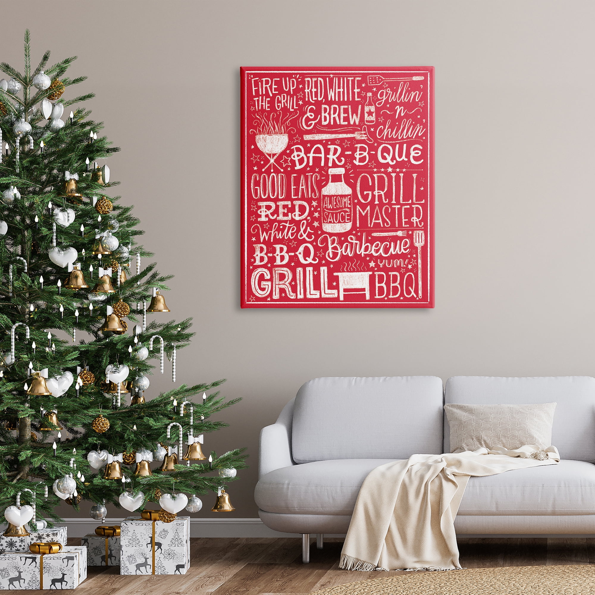 Stupell Indtries Fire Up Grill Summer BBQ Phrases Red White,36 x 48,Design by Amanda McGee
