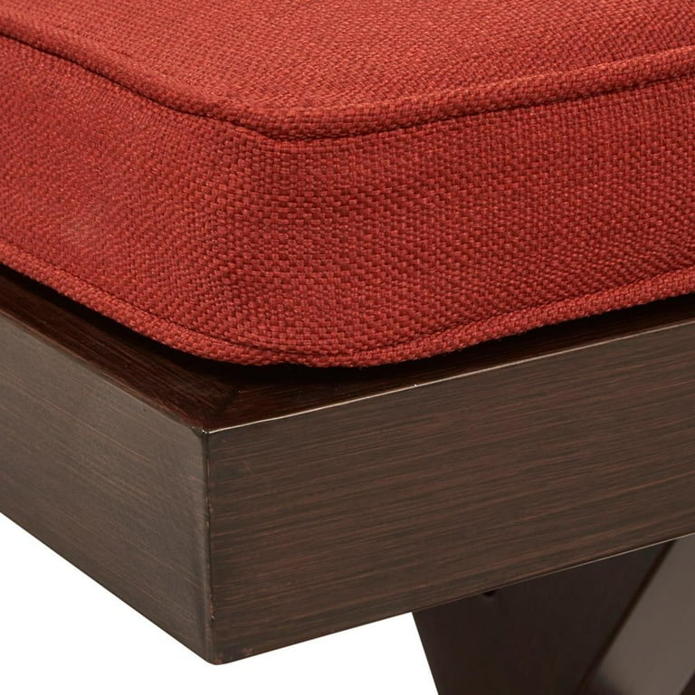 Hampton Bay Woodbury Patio Bench with Dragon Fruit Cushion