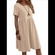 thumbnail image 2 of Vestido Camisero de y Algodón de Verano para Mujer, Informal, Holgado, con Cuello Redondo, Corta, Midi y Bolsillos Albaricoque XXL, 2 of 7