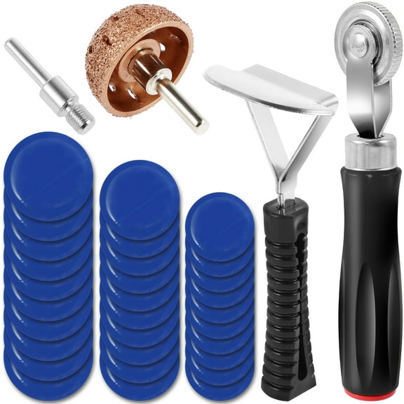 33Pcs Tire Patch Kit Tire Rubber Repair Patch Kit with Roller Scraper Heavy Duty Tire Tube Patch Kit Portable Tire Repair Tools for Car Truck Tractor Off Road Bike