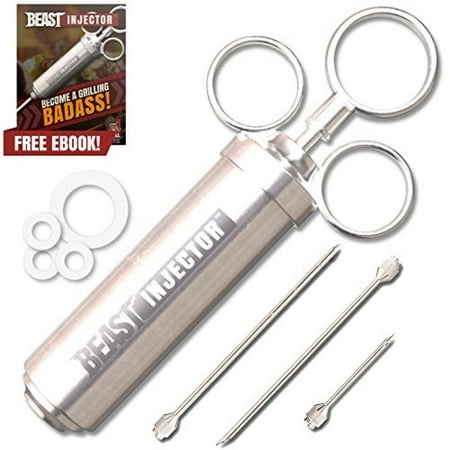 Oversized Injector - Grill Beast - 304 Stainless Steel Meat Injector Kit with 2-oz Large Capacity Barrel and 3 Professional Marinade Needles